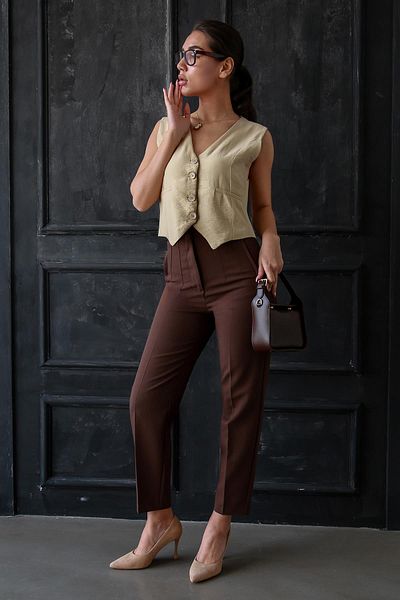 Madmext Bitter Brown Front Piping High Waist Women's Trousers Mg2425