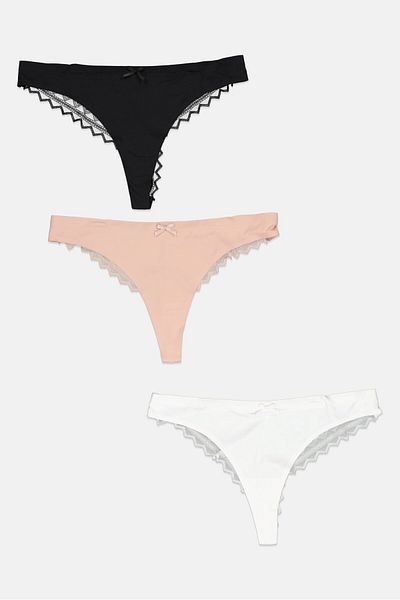 Bebe Women 3 Pieces Pack Mesh Underwear Panty, White/black