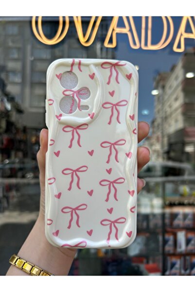 OVADA Xiaomi Redmi Note 12 Pro 5G/12 Pro Plus Uyumlu Kurdele Ve Kalp Desenli 3D Dalga Kenarlı Kılıf