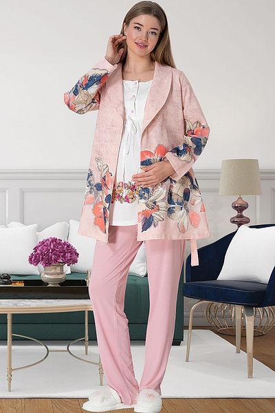 Mecit Pijama Σετ Πιτζάμες εγκυμοσύνης Mecit 5800 Bloom Pink Dressing