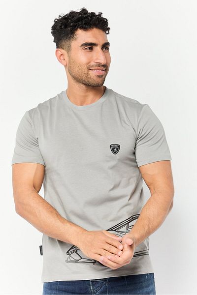 Lamborghini Men Crew Neck Short Sleeves Brand Logo T-shirt, Grey