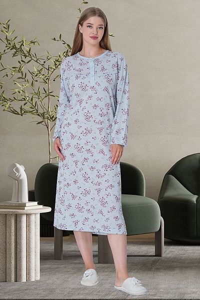 Mecit Pijama قميص نوم نسائي أزرق مقاس كبير من Mecit 5738