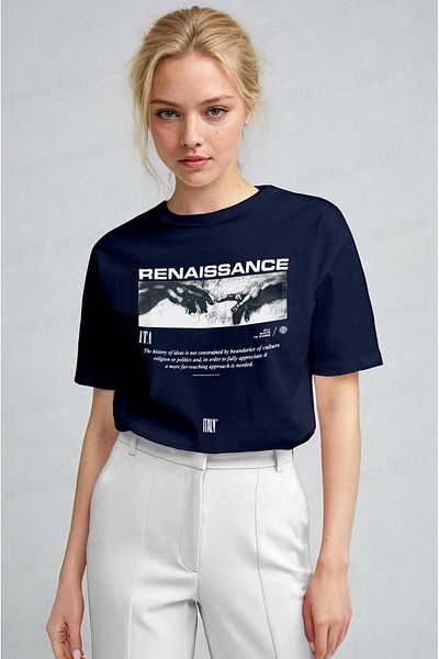 Millionaire Women's Navy Blue Renaissance Regular Fit Regular Fit T-Shirt