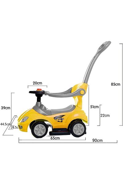 MAAS 3-in-1 Baby Walker, Ride-On Car with Music and Parental Handle, Yellow