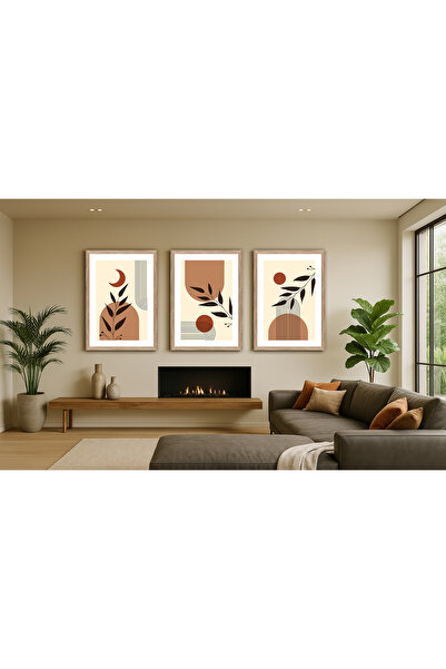 volo dekor Tablo Çerçeve Görünümlü 3 lü Set Mdf Soyut Tablo