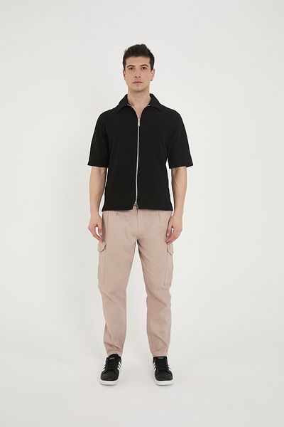 RELAXL Ανδρικό παντελόνι Gabardine Beige Cargo από 100% βαμβακερό κωνικό πλισέ