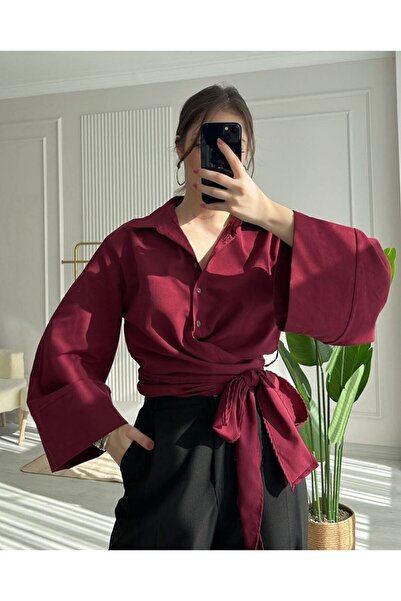 ZF BUTİK Spanish Tie Waist Belted Shirt