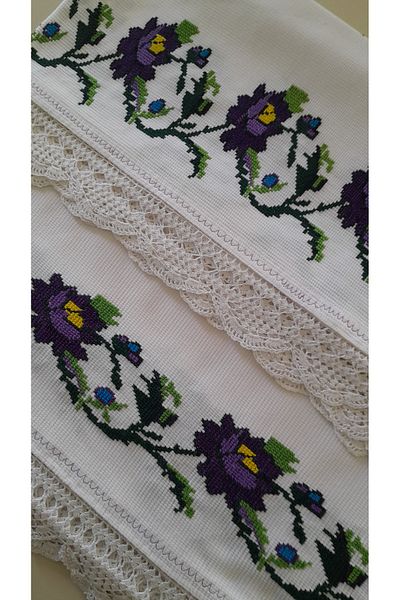 Papatyam Hand Knitted 1 Piece Skirt (200X100) 1 Piece Double Sided Pillow (100X45) Etamin Sapling/Lace
