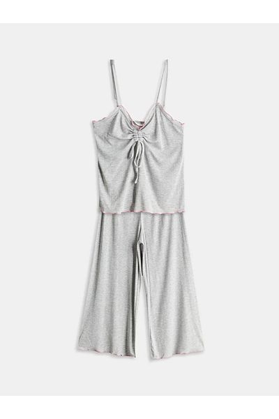 LC Waikiki Lcw Dream Gray V-Neck Women's Capri Pajama Set