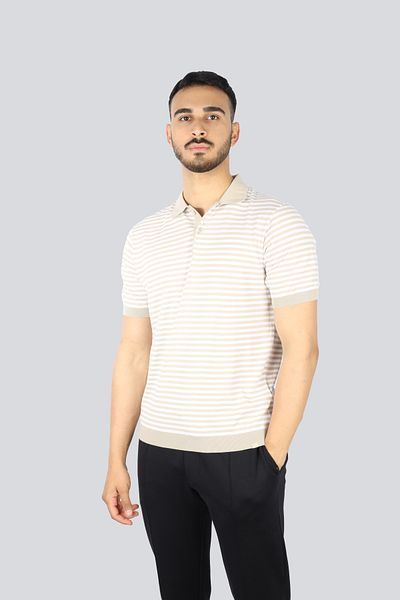 PAUL&SHARK Men's Regular Fit Horizontal Striped 100% Cotton Short Sleeve White Polo Neck T-Shirt 25411613 -216