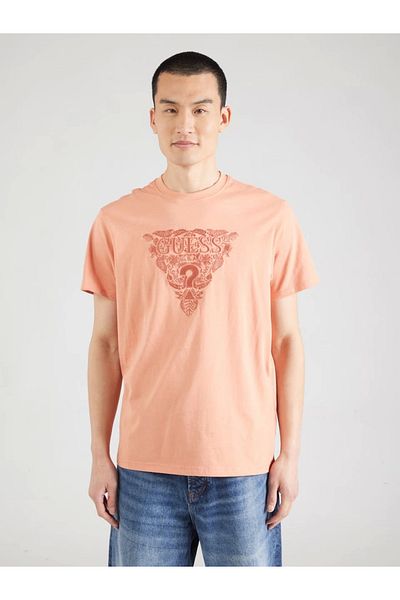 Guess Tricou pentru bărbați cu broderie florală portocalie