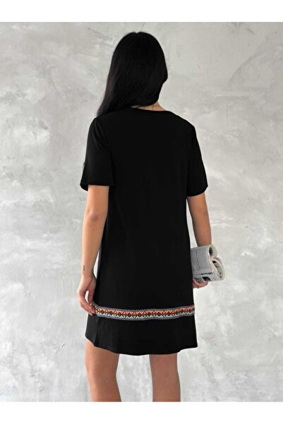 Generic Brand Women's Short Sleeve V-Neck Ethnic Pattern Stripe Detailed Visc...