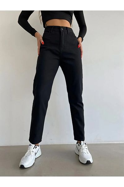 MAKRAS EXCLUSIVE Pantaloni negri din denim lycra cu talie înaltă anii 90 - Nu se estompează