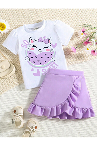 bebekpare Kız Çocuk Fırfırlı Etekli Takım Karpuz Baskılı