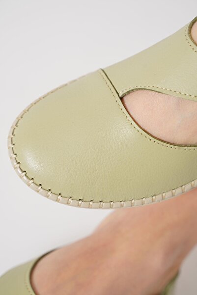 Moda Pie Cesa Yan Lastik Pencere Hakiki Deri Kadın Ayakkabı Yeşil Cilt