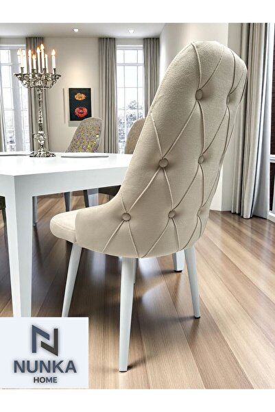 NUNKA HOME Kelebek Açılır Krem Mutfak Masa Takımı 80*130 6 Sandalyeli Modern Set