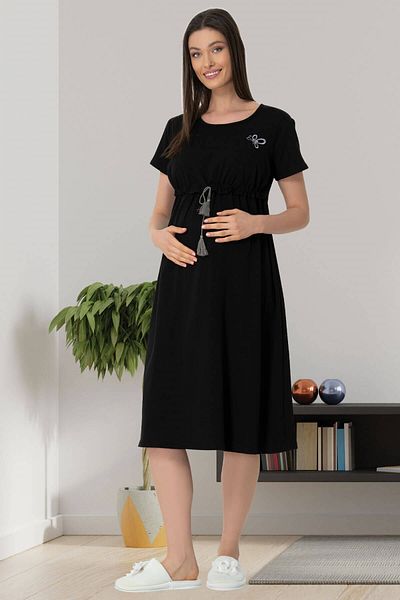 Mecit Pijama Mecit 5427 Black Maternity Dress with Breastfeeding Features