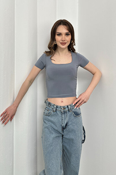 msm fashion Tricou de damă cu mânecă scurtă, cu gât pătrat, cu două straturi,...