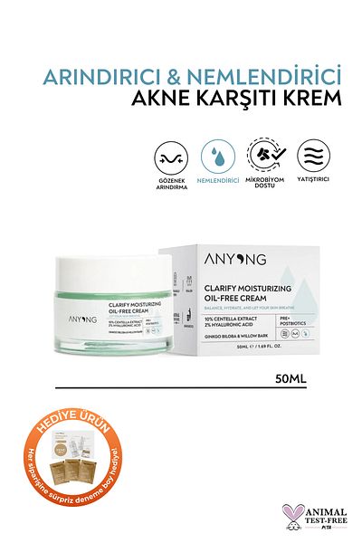 Anyong 50 ml Cream - Calming and Moisturizing, Oil-free (Centella Extract & Hyaluronic Acid), Oily Skin