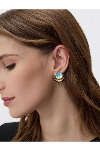 Jimmy Key Turquoise Enamel Detailed Round Figured Earrings