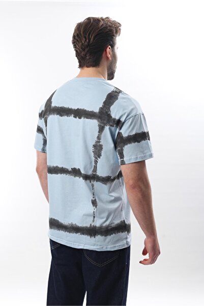 Madmext Baby Blue Crew Neck Printed Basic Men's T-Shirt E7109