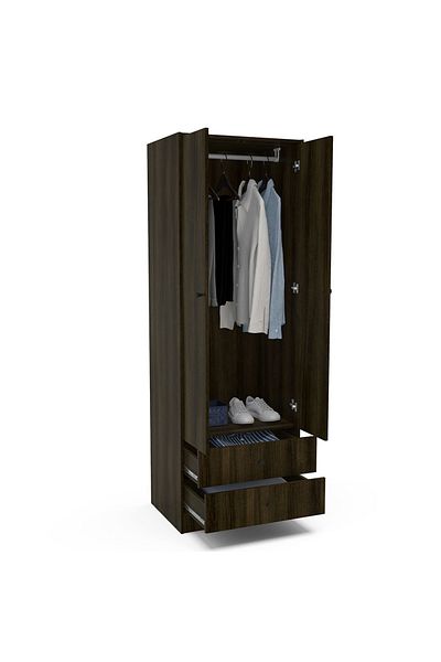 POLITORNO 2-door wardrobe with drawers for bedrooms and homes, tobacco color