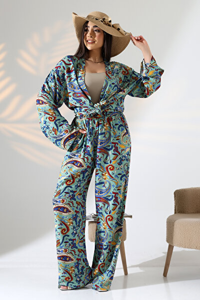 forte bella Ethnic Pattern Kimono Pants Set
