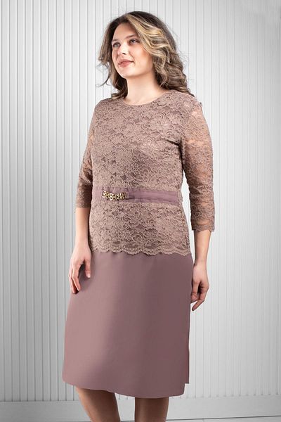 SUBU TASARIM Beige Lace Chain Detail Evening Dress Tbsmda1015
