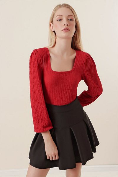 veira Silky 0442 Long Sleeve Blouse - Red
