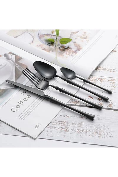 VAV GET 16-Piece Flatware Cutlery Set Service for 4 People, Elegant & Durable Design, Black.