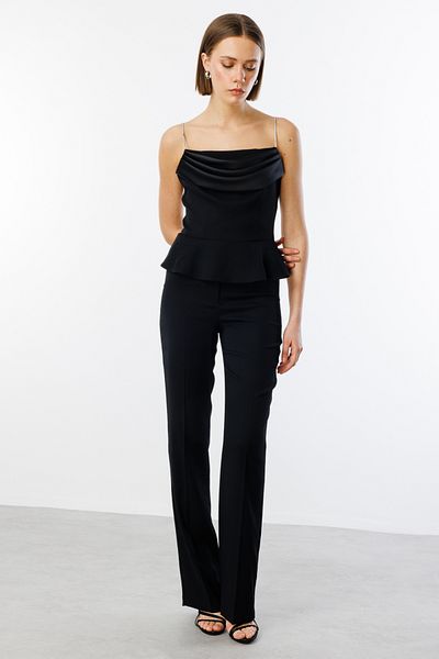 Ekol Wide Leg Waist Satin Fabric Trousers