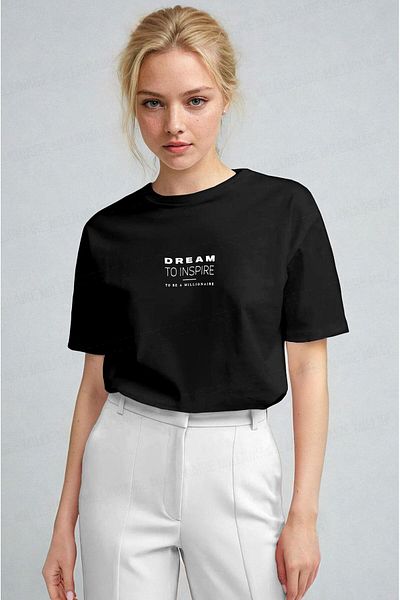 Millionaire Women's Black Inspire Regular Fit Regular Fit T-Shirt