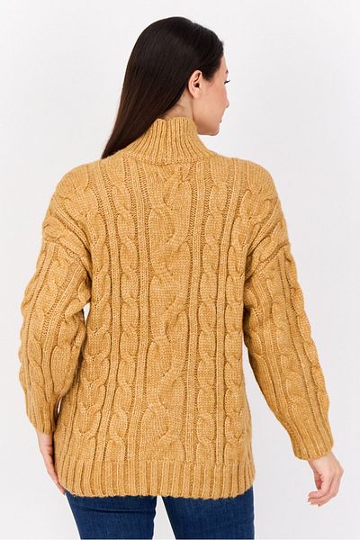 AMERICAN EAGLE Women Turtle Neck Crochet Sweater, Tan