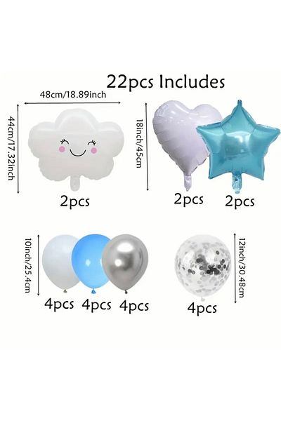 ALYA PARTY 22 Pieces Cloud Foil Balloon Heart & Star Foil Balloon Σετ γενεθλίων