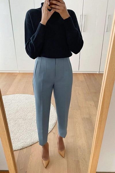 Madmext Indigo Front Bias High Waist Women's Pants Mg2425
