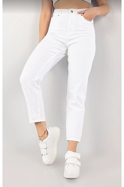 MAKRAS EXCLUSIVE Γυναικείο τζιν Julia 90's Λευκό ψηλόμεσο Lycra Mom Jeans τζιν παντελόνι