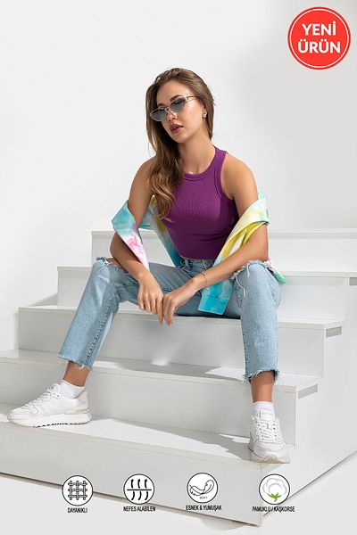 ÖZKAN underwear Ребрена яка с халтер, еластичен и къс потник Wise Positive