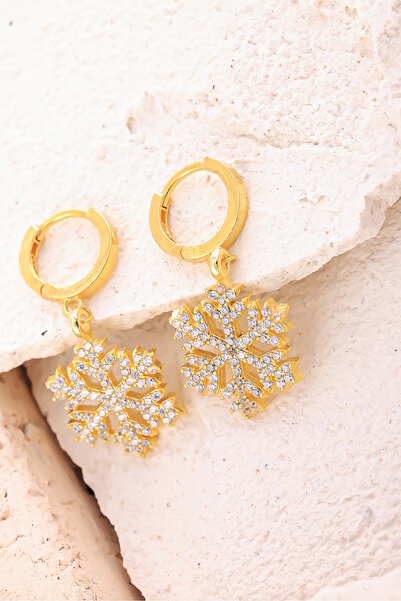 Lucente Jewellery Luxury Serisi Işıklı Hediye Kutulu Altın Kaplama Kar Tanesi Sallantılı 925 Ayar Gümüş Kaplama Küpe