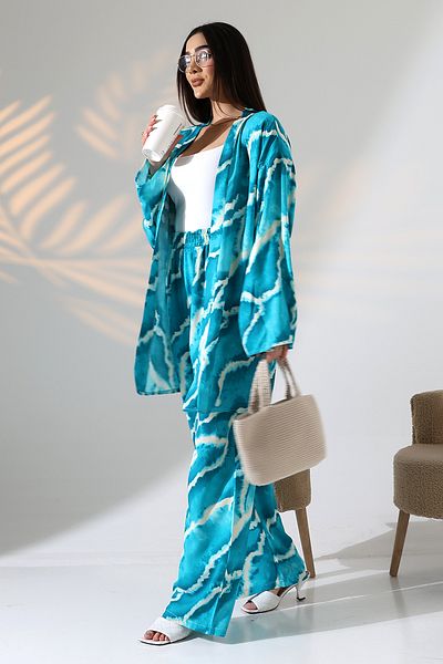 forte bella Ethnic Pattern Kimono Pants Set