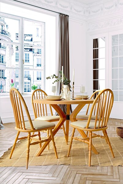 Woodenbend Emma Ahsap Natural Masa Takımı 110x110