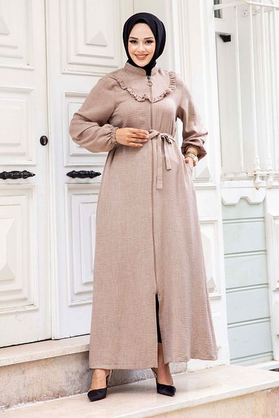 Tesettür Dünyası Mink Hijab Ferace - Λεπτομέρεια βολάν, Φερμουάρ, TSD240510