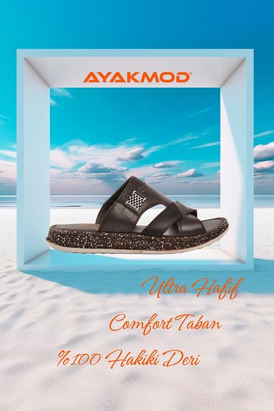 AYAKMOD Brown Comfortable Lightweight Genuine Leather Men's Slippers 2045 m