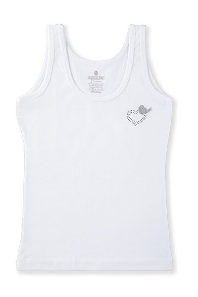 BAYKAR Tricou pentru fete din bumbac cu imprimeu cu pietre, cu detaliu, cu bretele groase, pachet de 2 4110 alb