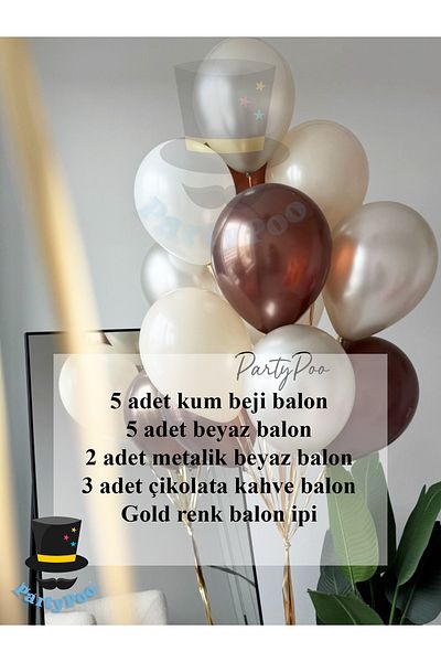 PartyPoo Brown-Metallic White Color Balloon Set of 15