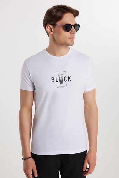 Tudors Ανδρικό T-shirt Slim Fit Slim Fit 100% βαμβακερό τυπωμένο λευκό μπλουζάκι με λαιμόκοψη