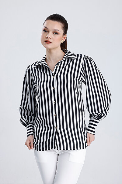 MD trend Жіноча сорочка в смужку з рукавами-ліхтариками