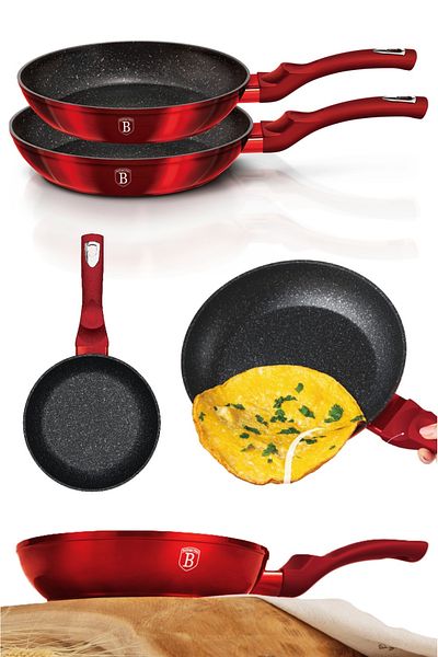 Berlinger Haus Nonstick Pan Set 2 Pans 22 26cm Marble Coating Burgundy Metallic Line