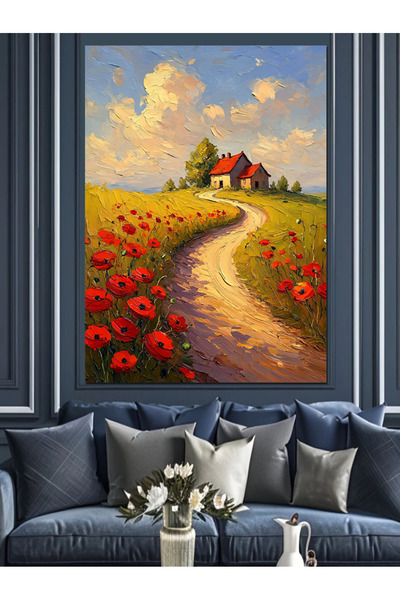 ekart Gelincik Tarlasında Bahar Rüyası Dekoratif Kanvas - Mdf Ahşap Tablo