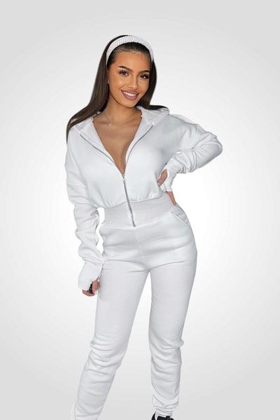 BOMBFIT Thick jumpsuit for women, with hood, White