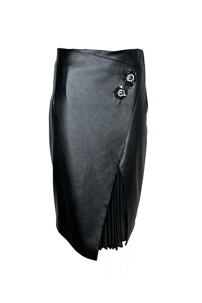 KAMEYA Asymmetrical Faux Leather Black Skirt